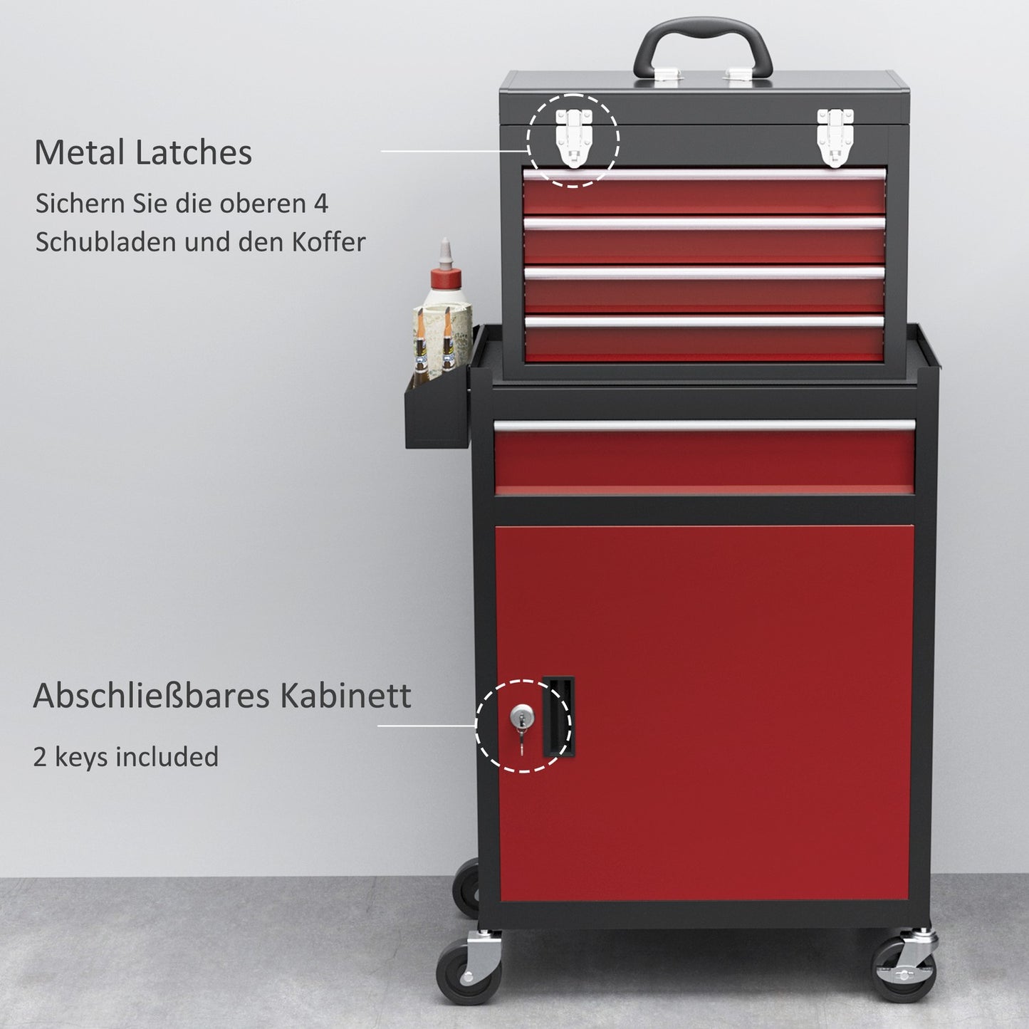 Mobile workshop trolley in steel, 5 drawers, Lockable, 130 kg load