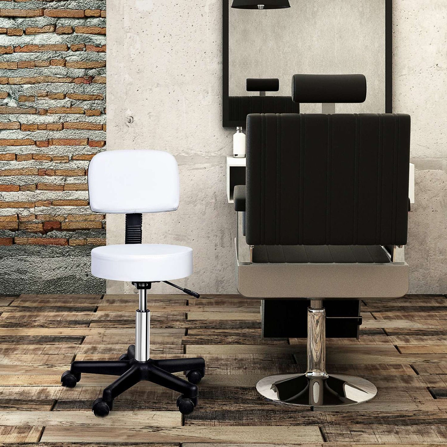 Swivel height-adjustable office stool with backrest, white
