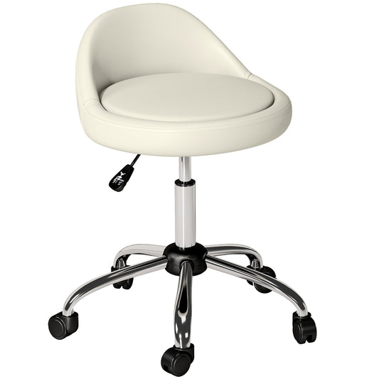 Adjustable Swivel Stool, White Faux Leather, 360° Rotation