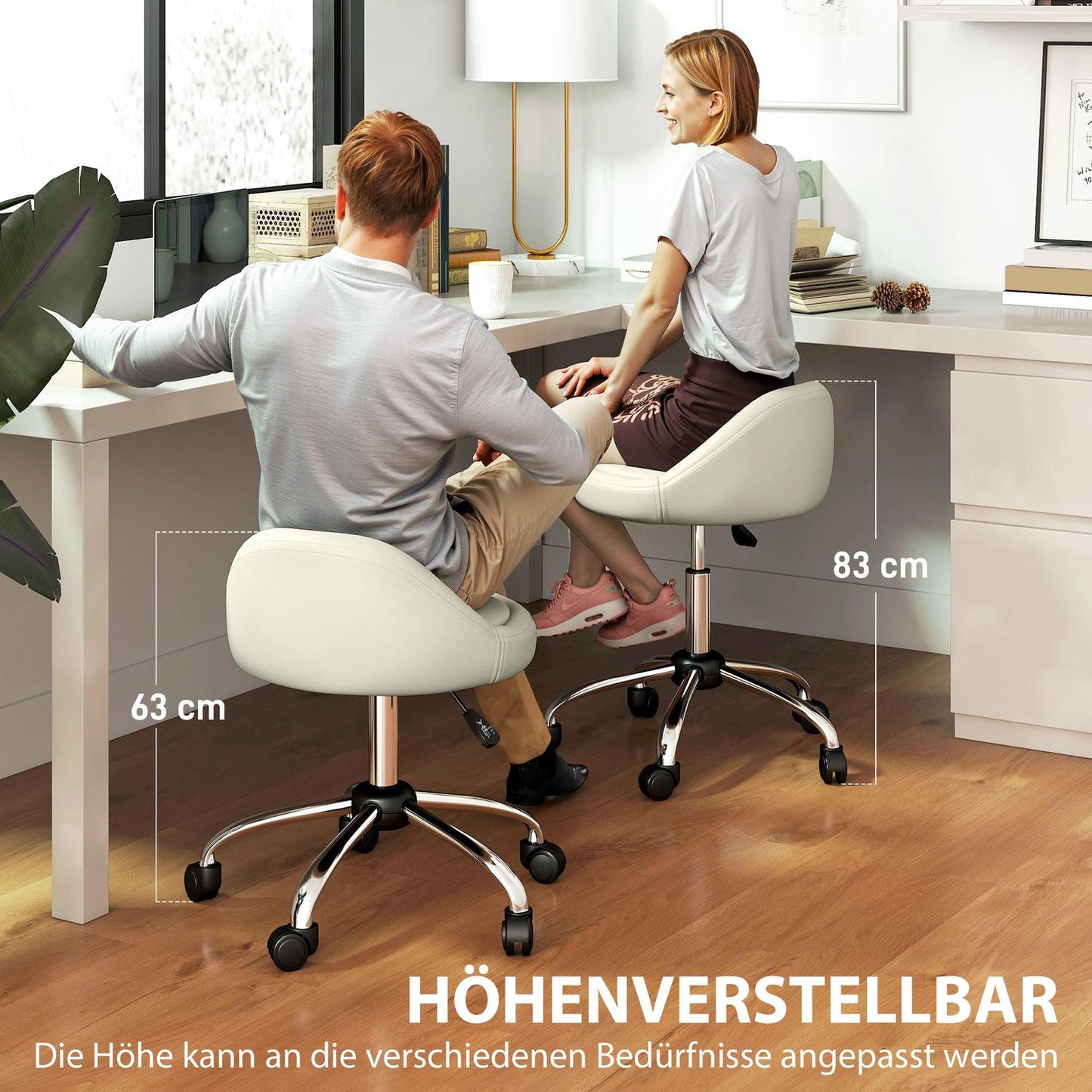 Adjustable Swivel Stool, White Faux Leather, 360° Rotation