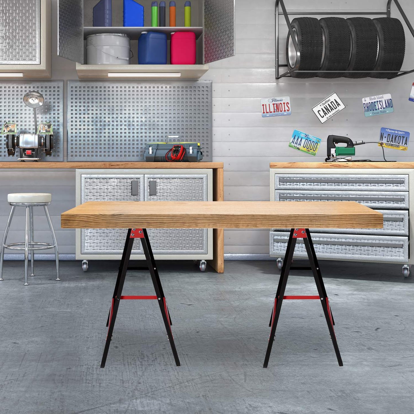 Work trestle set of 2 red/black