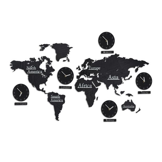 World Map with 5 Clocks