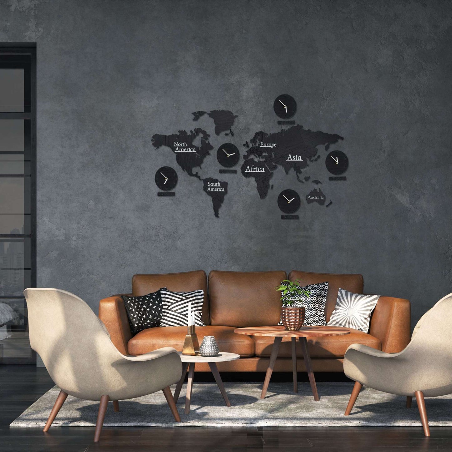 World Map with 5 Clocks
