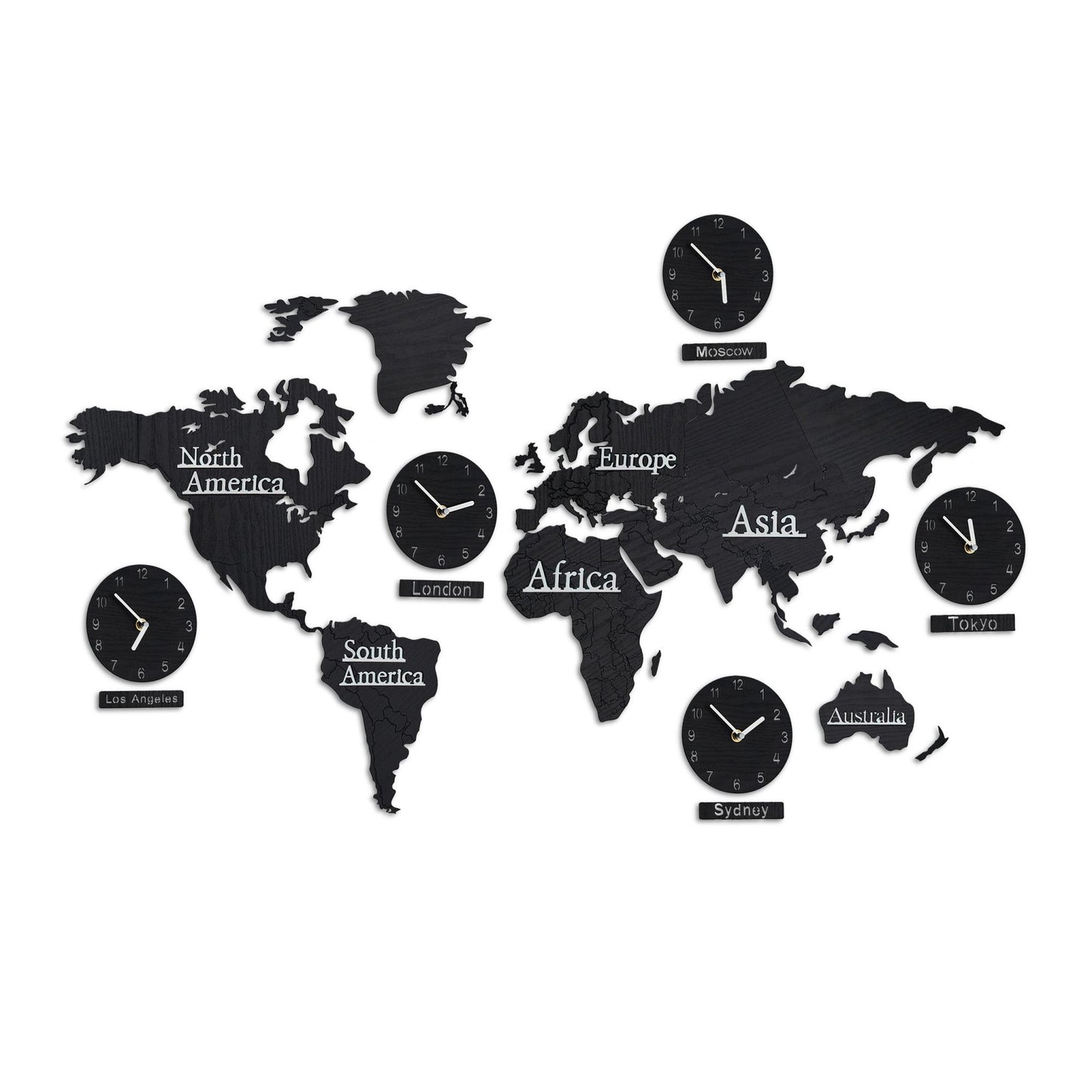 World Map with 5 Clocks