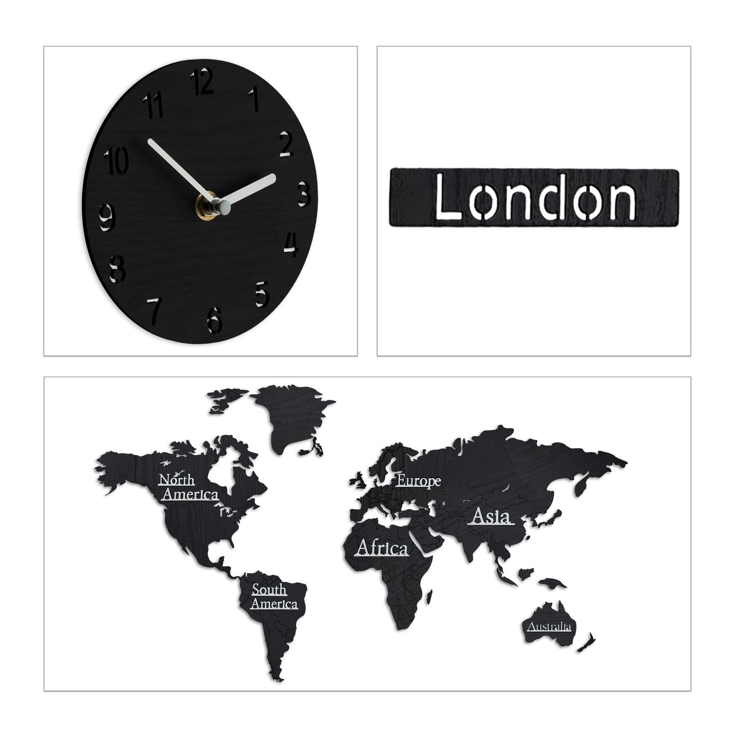World Map with 5 Clocks