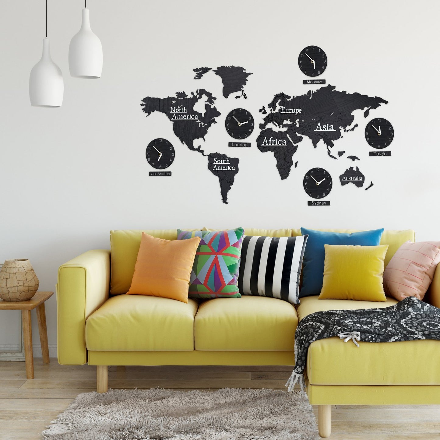 World Map with 5 Clocks