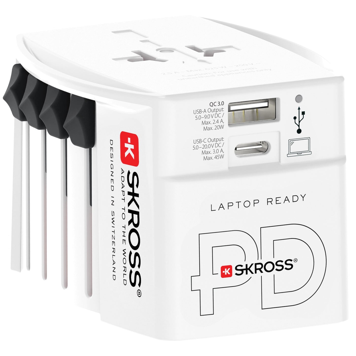 World travel adapter MUV 1xUSB-C PD 1xUSB-A 45W Ungrounded