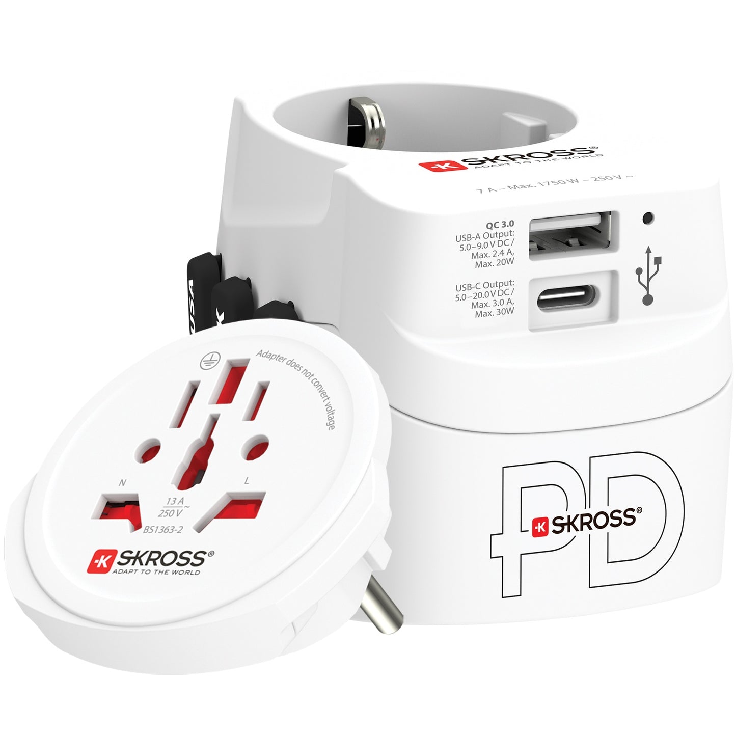 World travel adapter PRO Light USB AC30PD World PD 30W Grounded