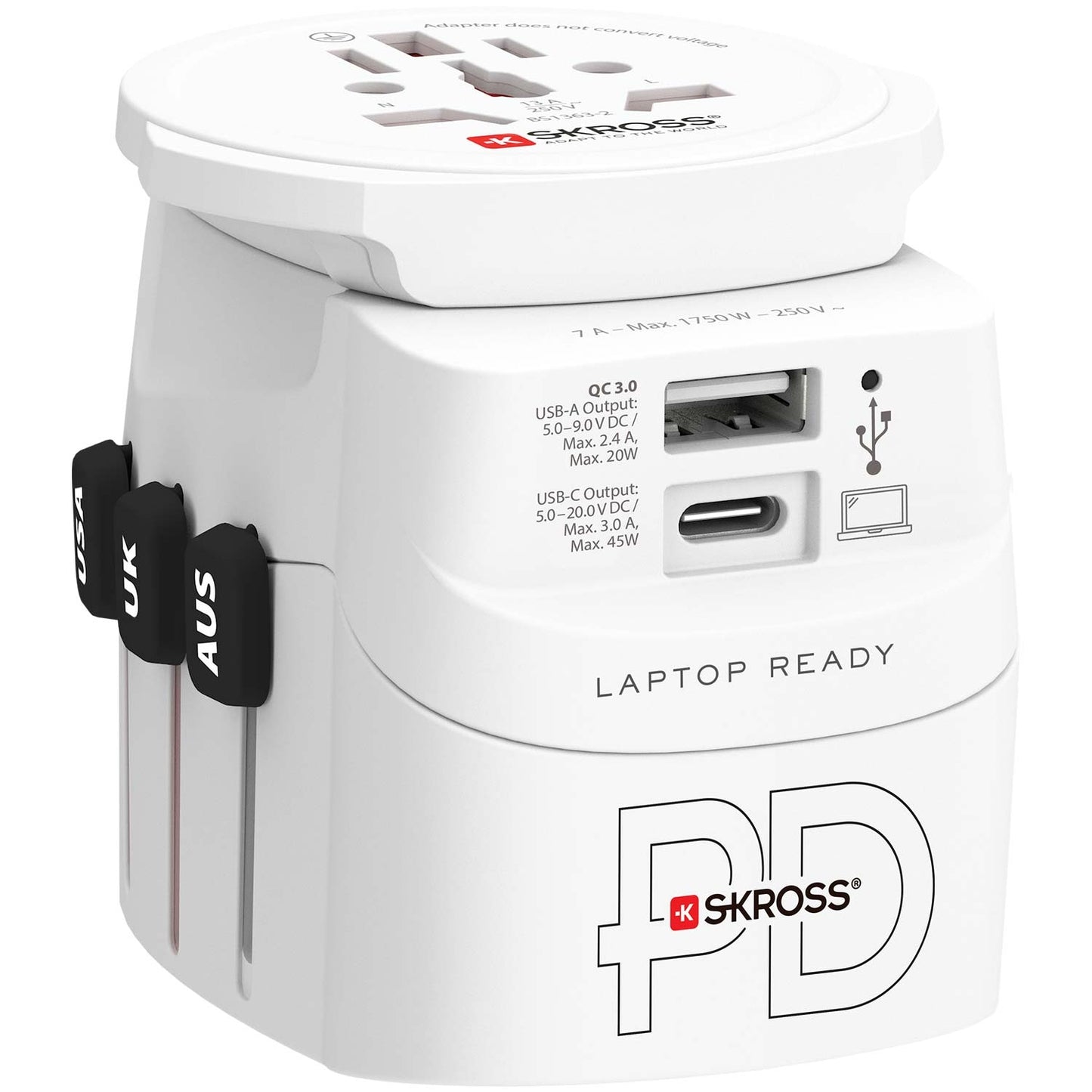 World travel adapter PRO Light USB AC45PD World PD 45W Grounded