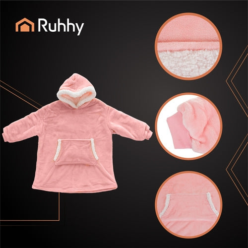 XXL Pink Blanket Sweatshirt with Hood and Pocket