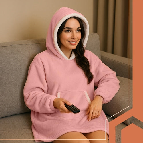 XXL Pink Blanket Sweatshirt with Hood and Pocket