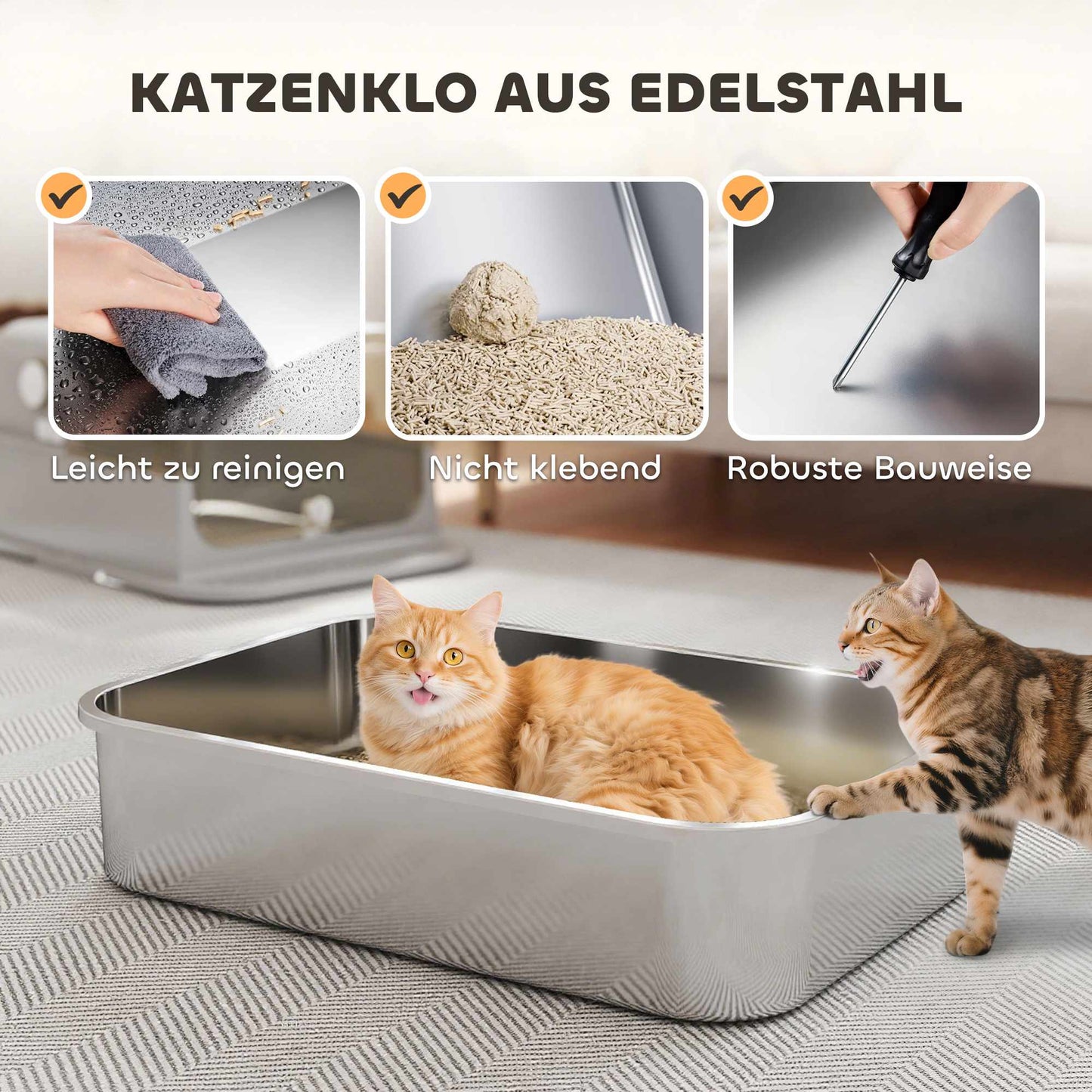 XXL Stainless Steel Litter Box, Easy Clean, for Large Cats