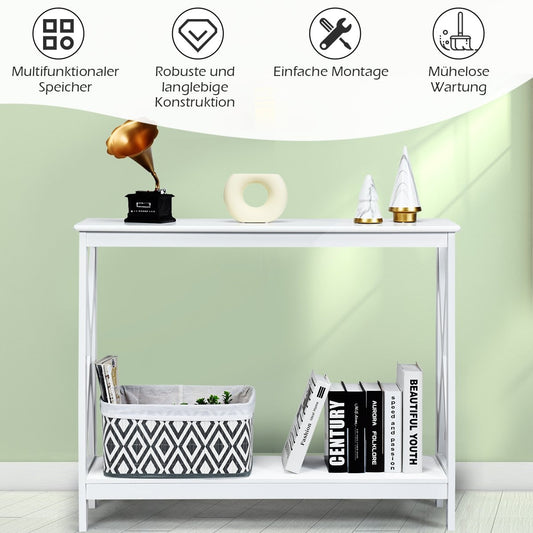 X-shaped narrow console table with 2 levels 100 x 30 x 80 cm white