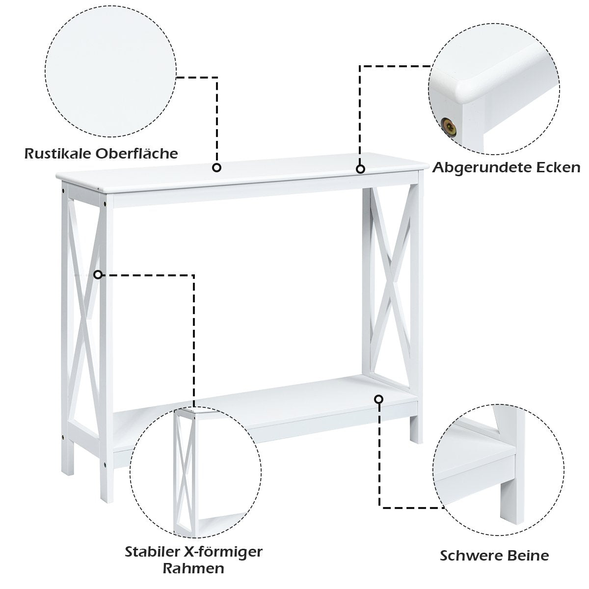 X-shaped narrow console table with 2 levels 100 x 30 x 80 cm white