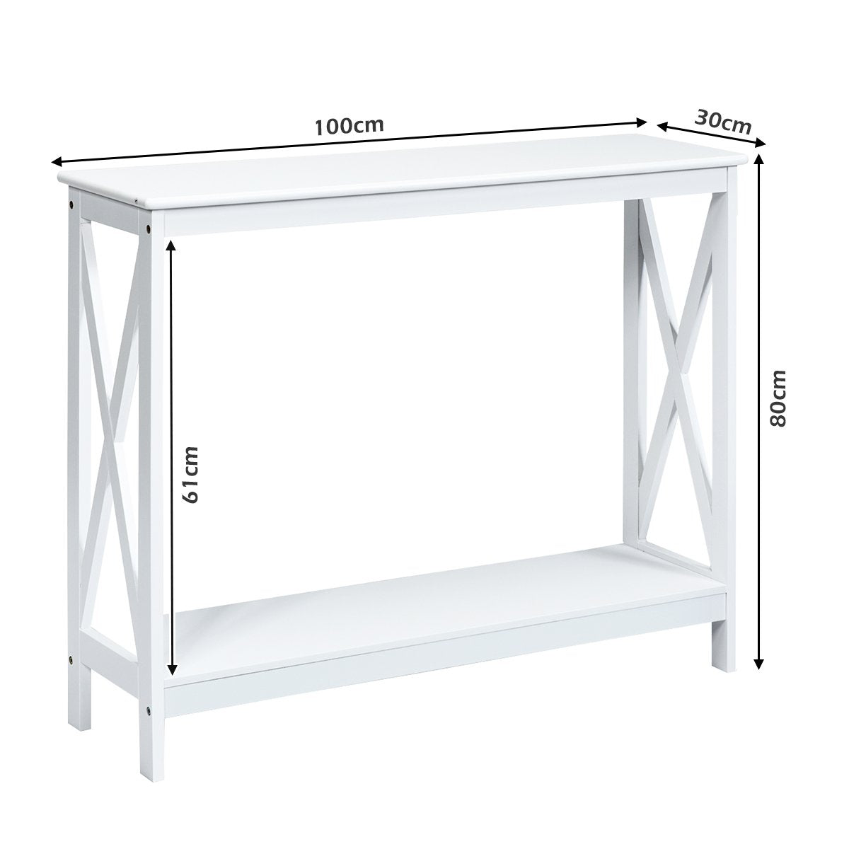 X-shaped narrow console table with 2 levels 100 x 30 x 80 cm white