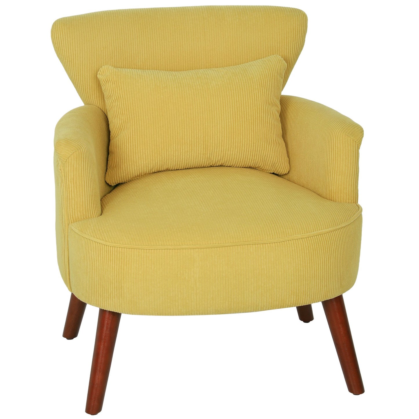 Yellow Armchair with Cushion, Rubberwood Legs, Upholstered