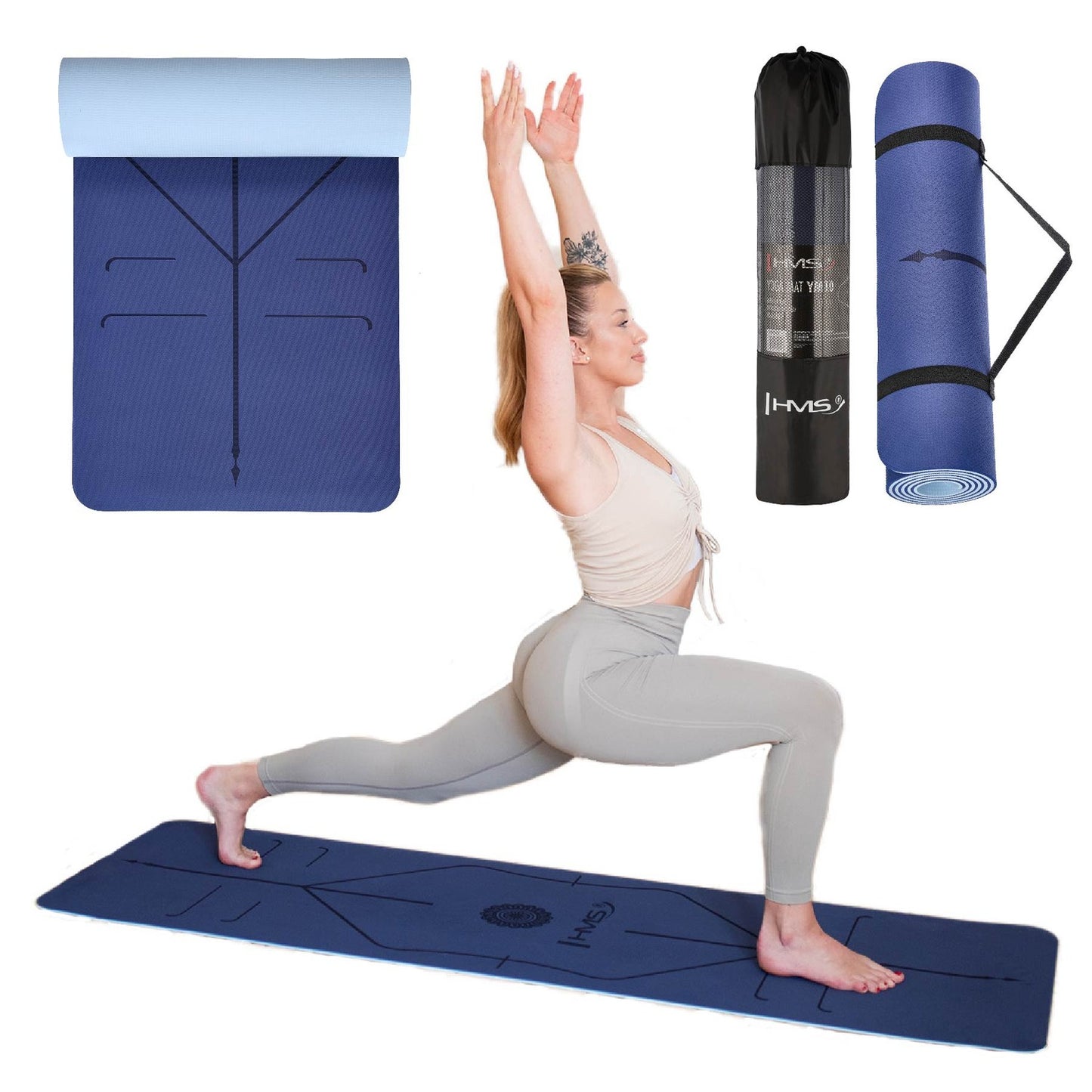 Yoga Mat TPE, Dark Blue, Non-Slip, 10mm Thick