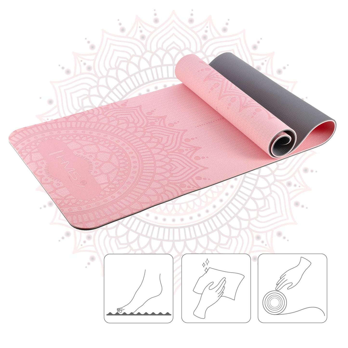 Yoga Set – TPE Mat, Pink; Gray Block; Strap