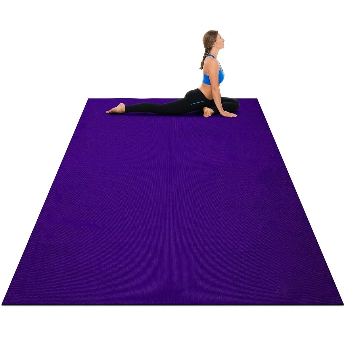 Yoga mat with double-sided non-slip design & 2 adjustable Velcro straps purple