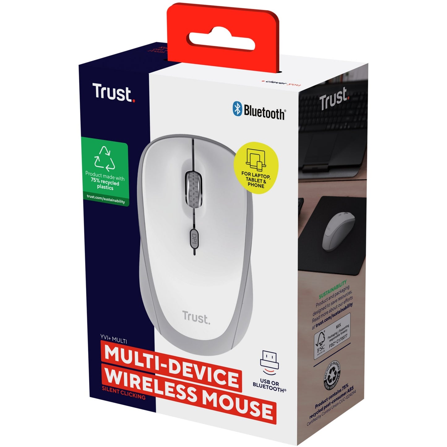 Yvi+ Wireless mouse Bluetooth / 2.4 GHz White