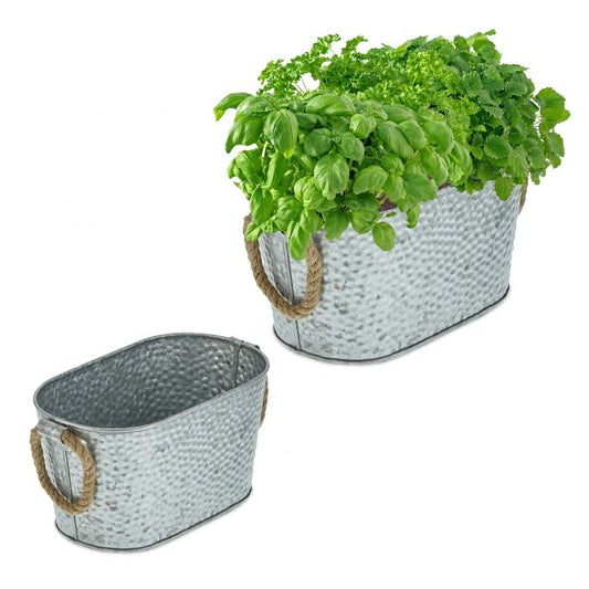 Zinc tub with hammered surface, set of 2