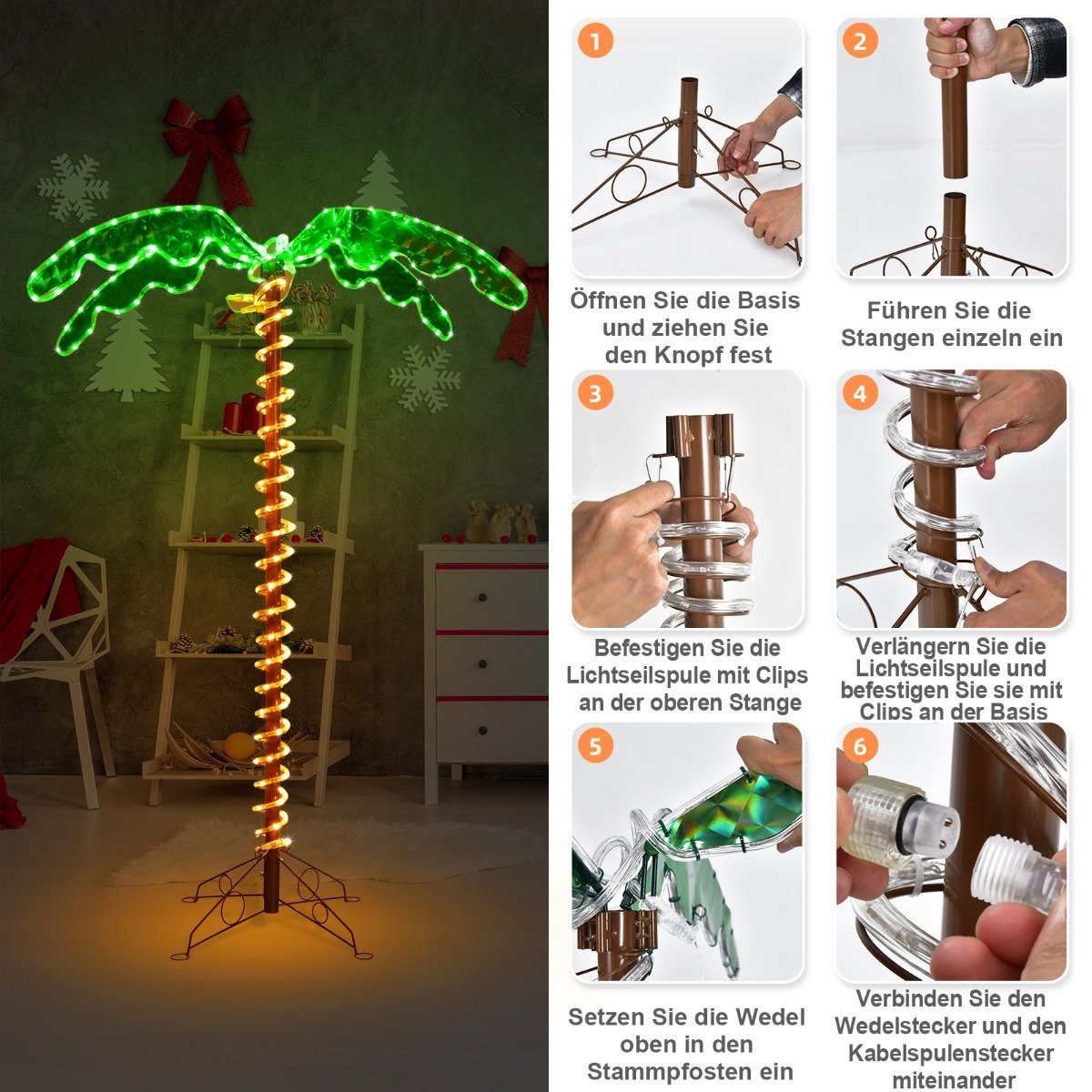 artificial illuminated palm tree with LED lights folding base LED palm tree 118 x 80 x 154 cm