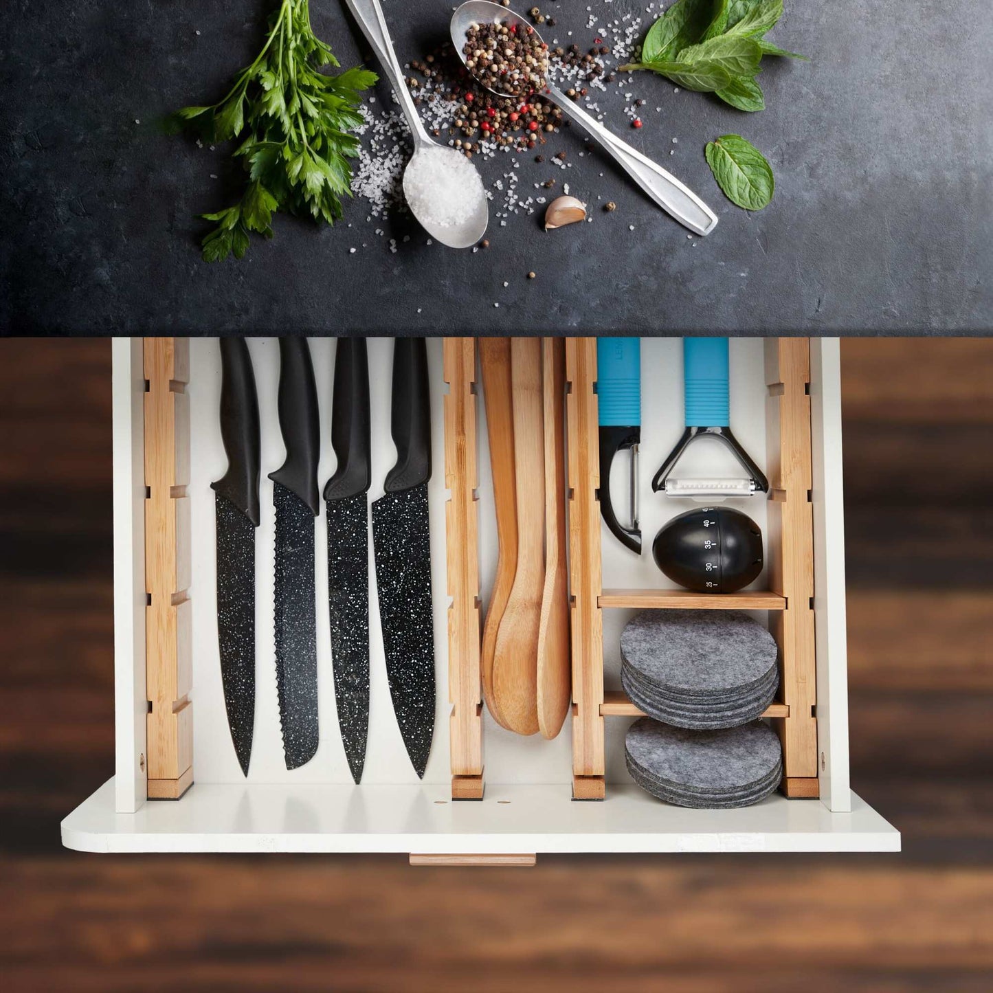 bamboo drawer divider set in 13 parts