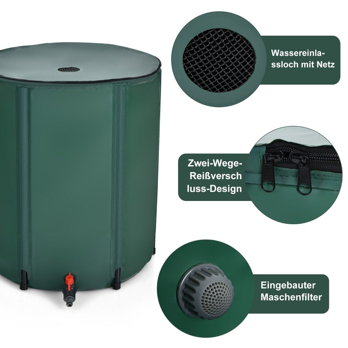 foldable rain barrel water storage 60cm x 60cm x 80cm dark green