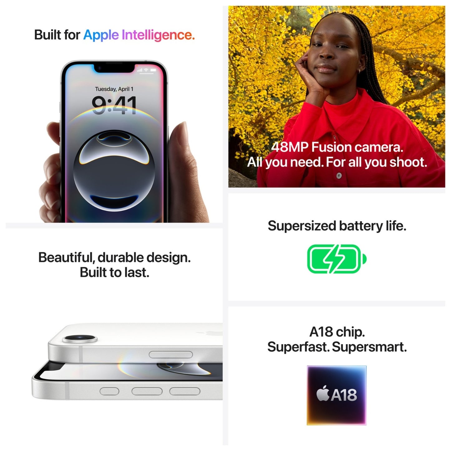 iPhone 16e 128GB White – Long Battery, Durable Design