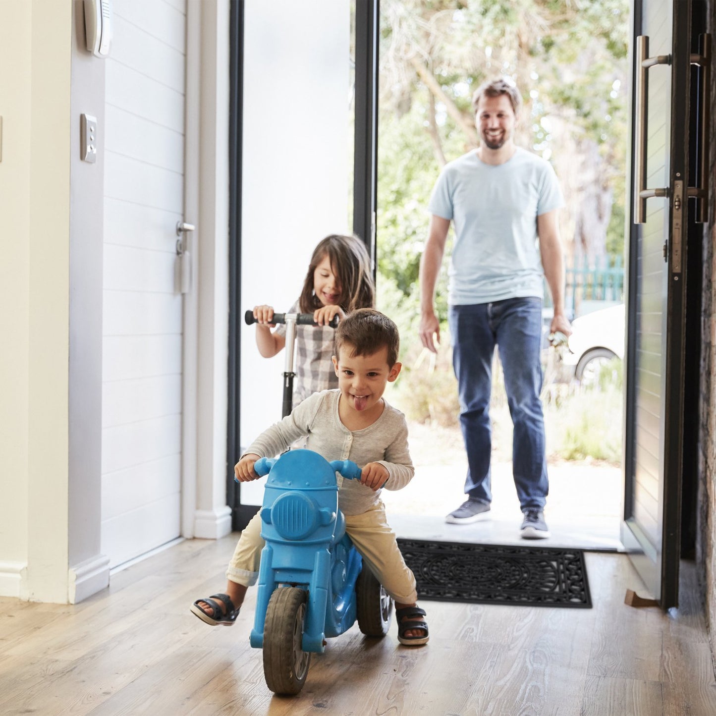 rectangular iron look rubber door mat