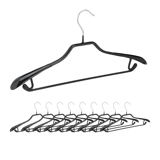 set of 10 black suit hangers with anti-slip