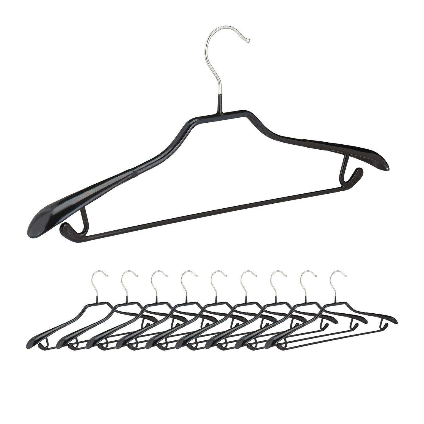 set of 10 black suit hangers with anti-slip