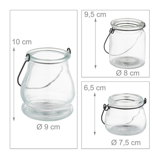 set of 12 glass lanterns in 3 sizes
