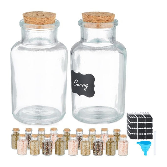 set of 20 spice jars with cork lids