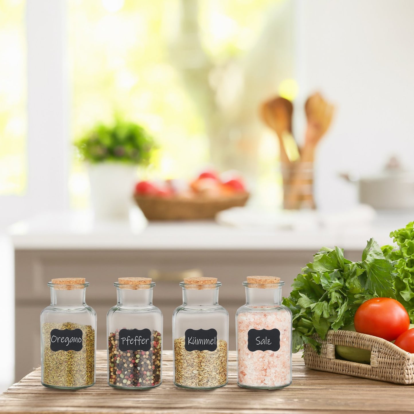 set of 20 spice jars with cork lids