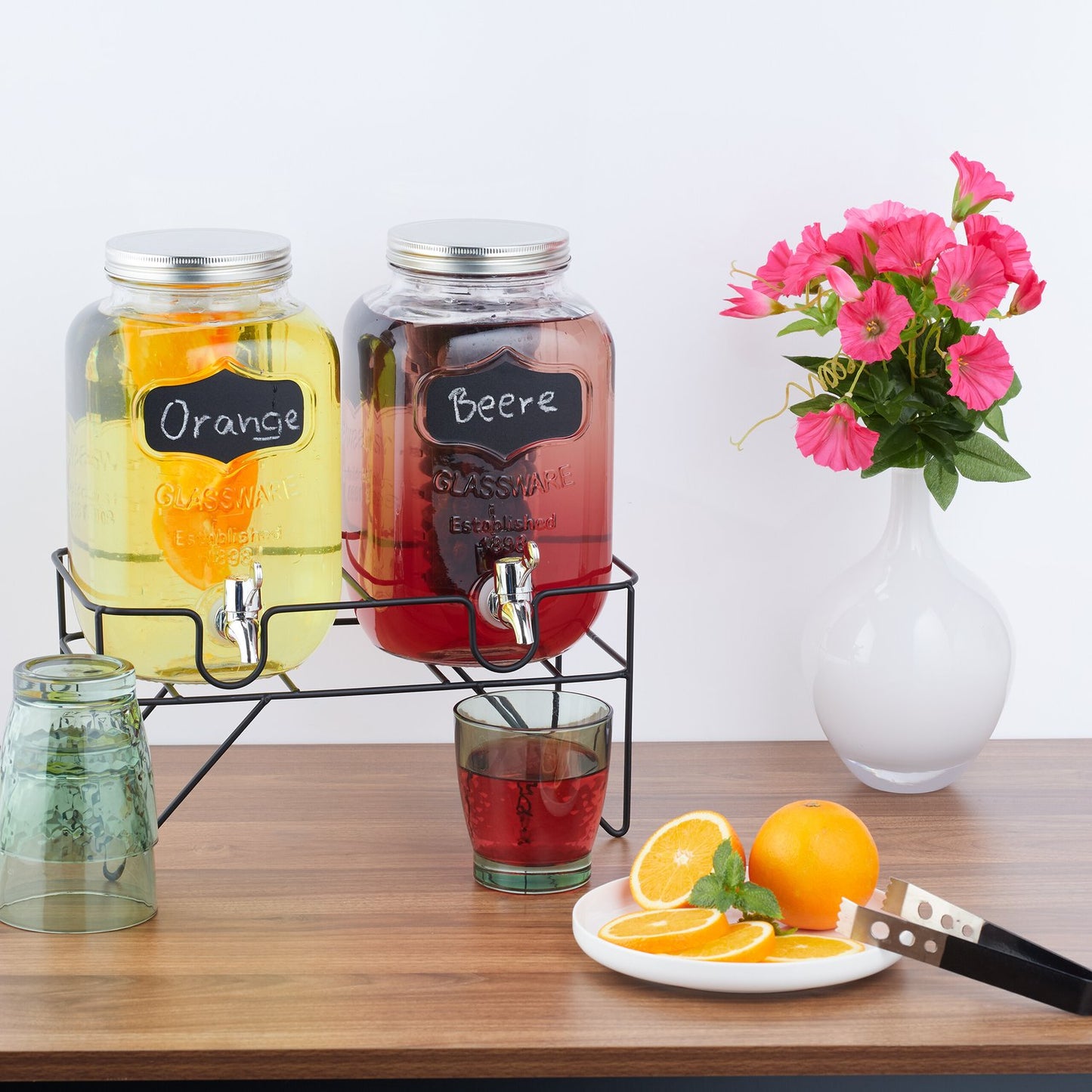 set of 2 beverage pumps 4L with stand