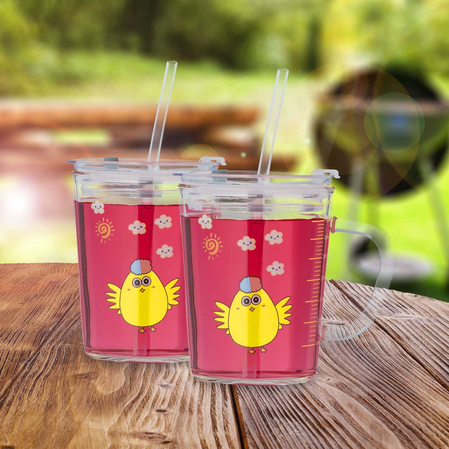 set of 2 children's glasses with chicken motif