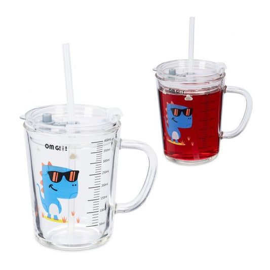 set of 2 children's glasses with dinosaur motifs