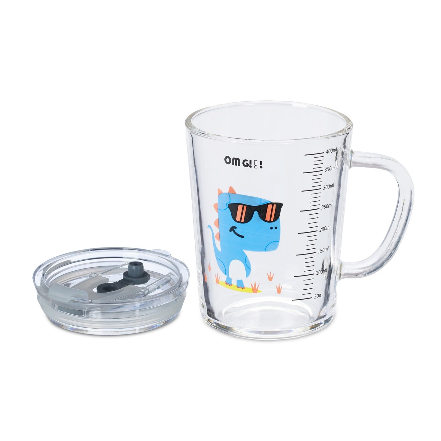 set of 2 children's glasses with dinosaur motifs