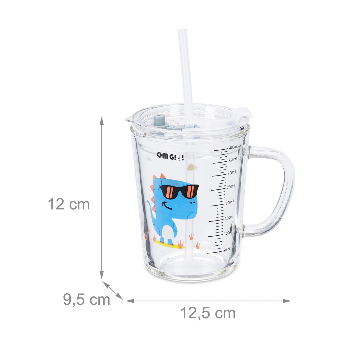 set of 2 children's glasses with dinosaur motifs