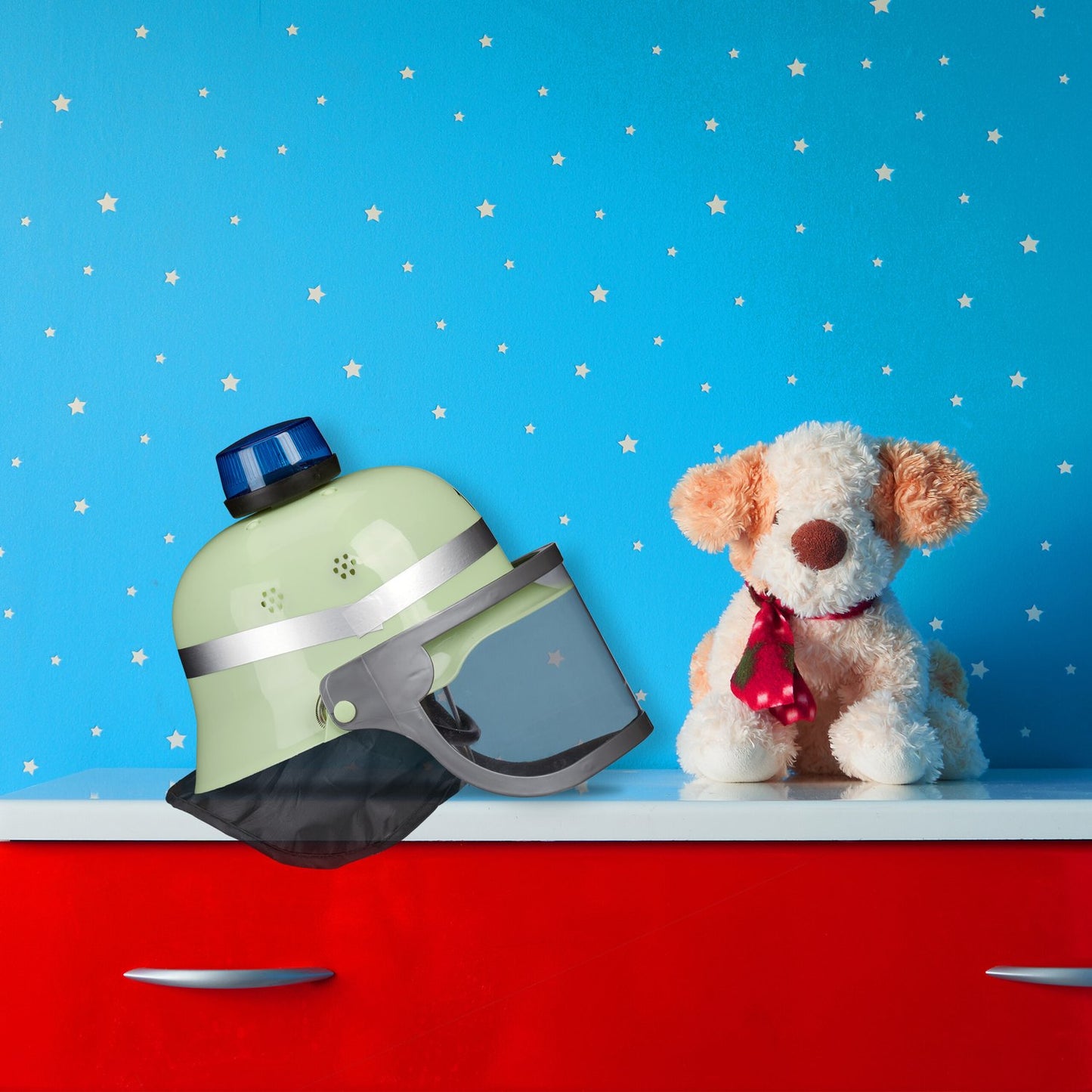 set of 2 firefighter helmets with blue light