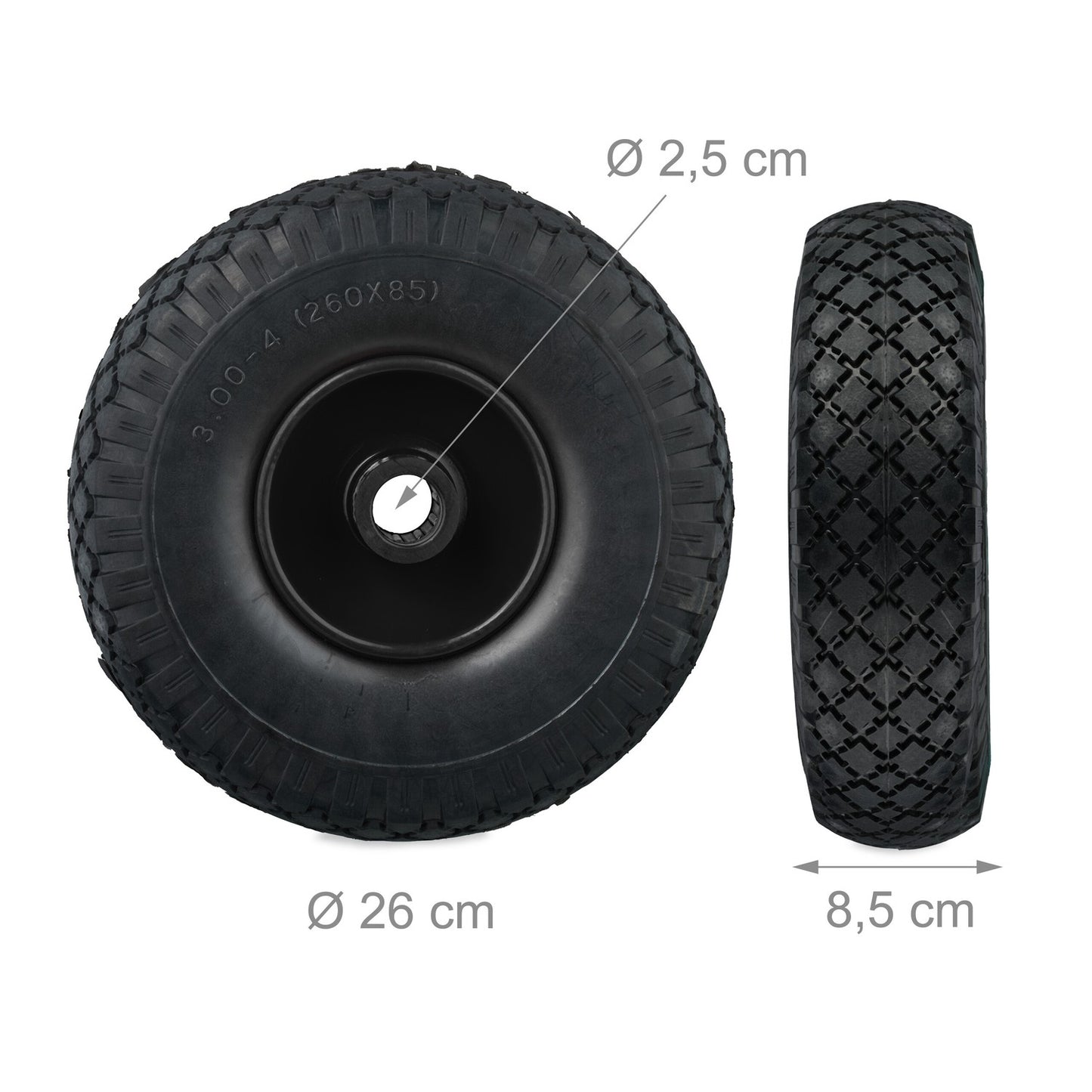 set of 2 wheels for sack cart 3.00-4 solid rubber