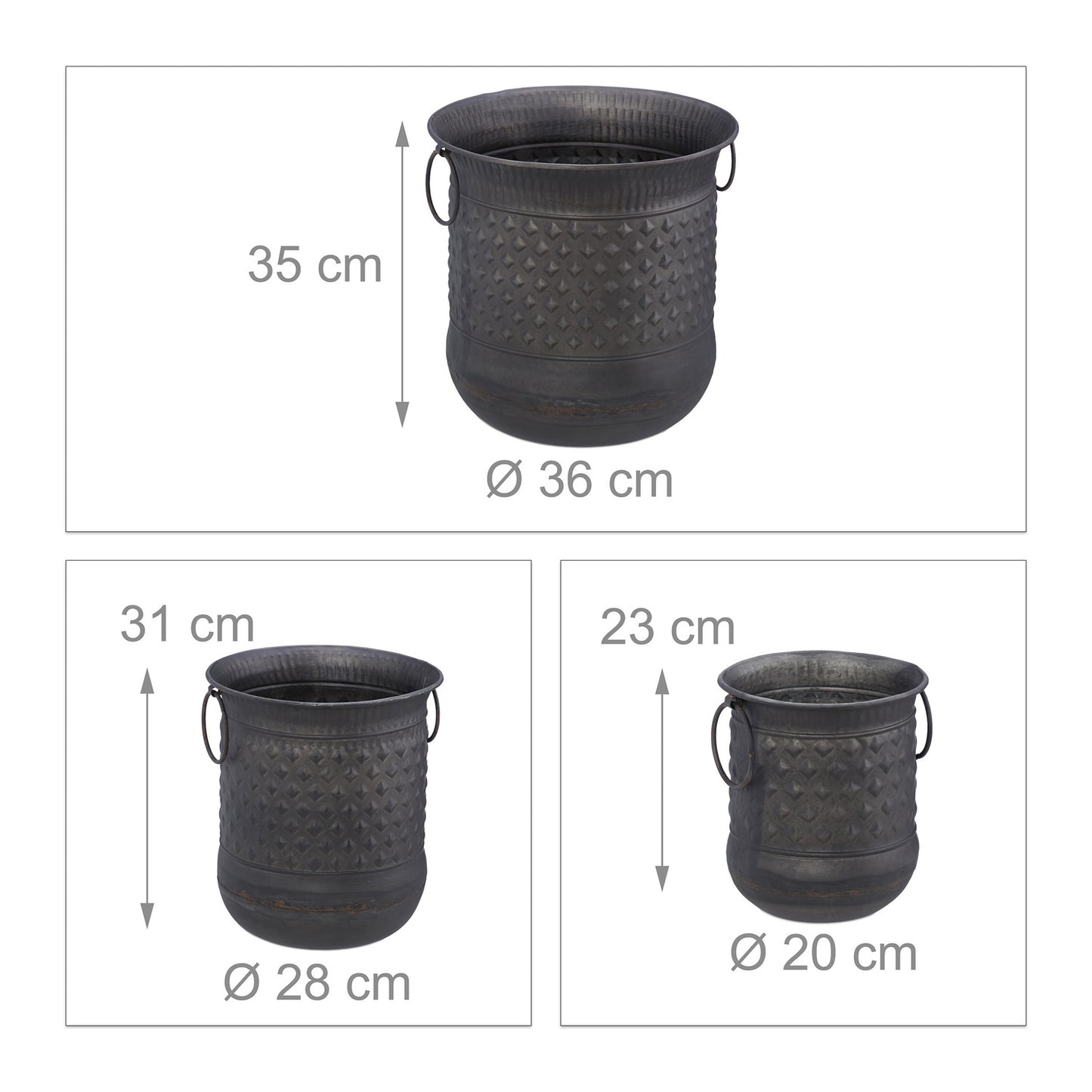 set of 3 antique flower pots