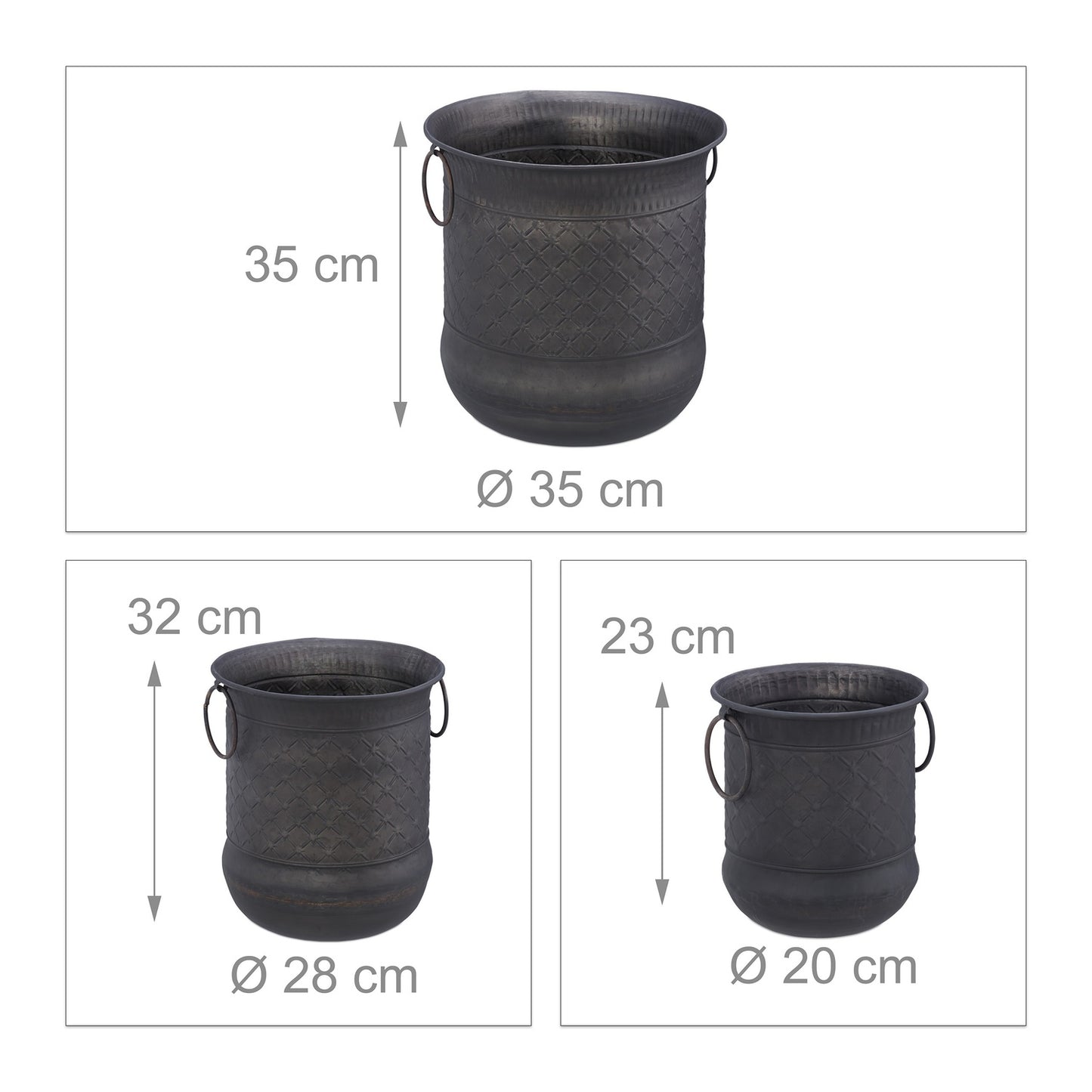 set of 3 antique flower pots