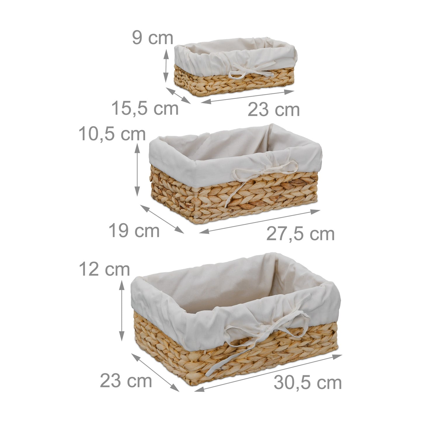 set of 3 bread baskets with cotton insert