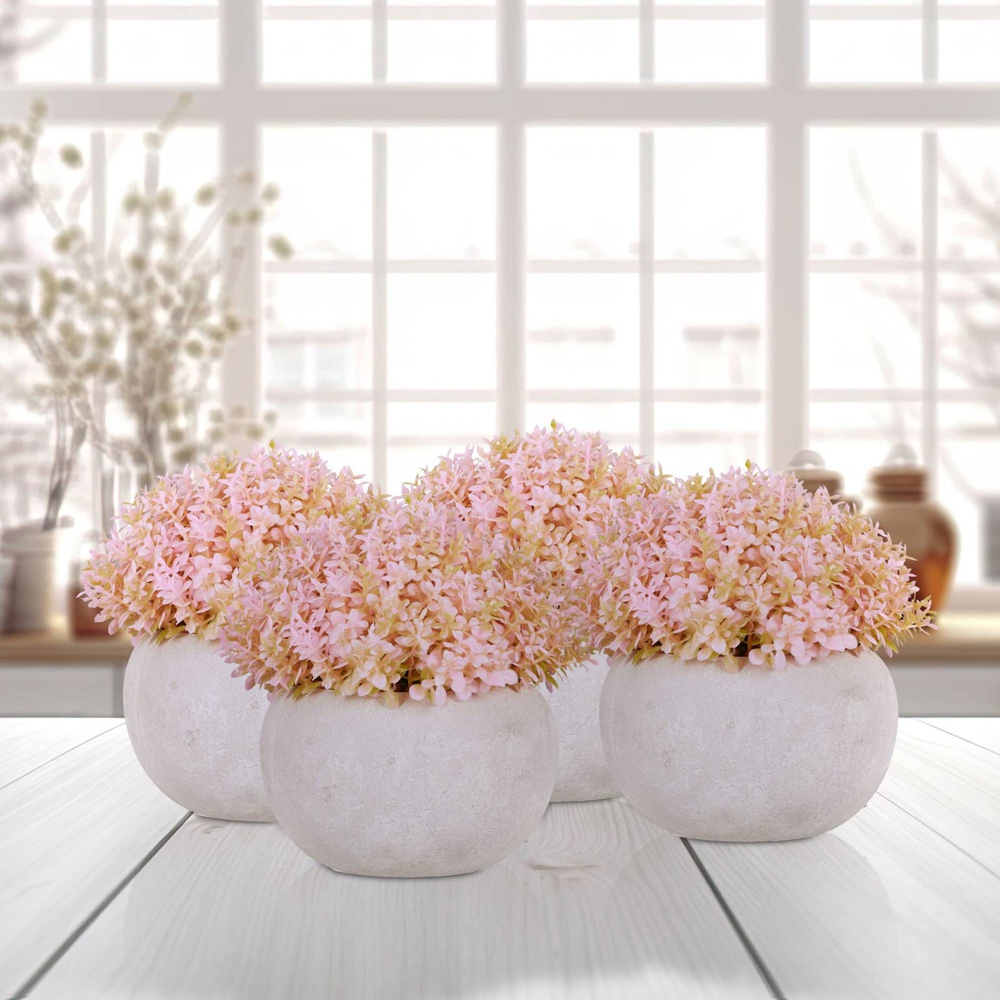 set of 4 artificial flowers in pot
