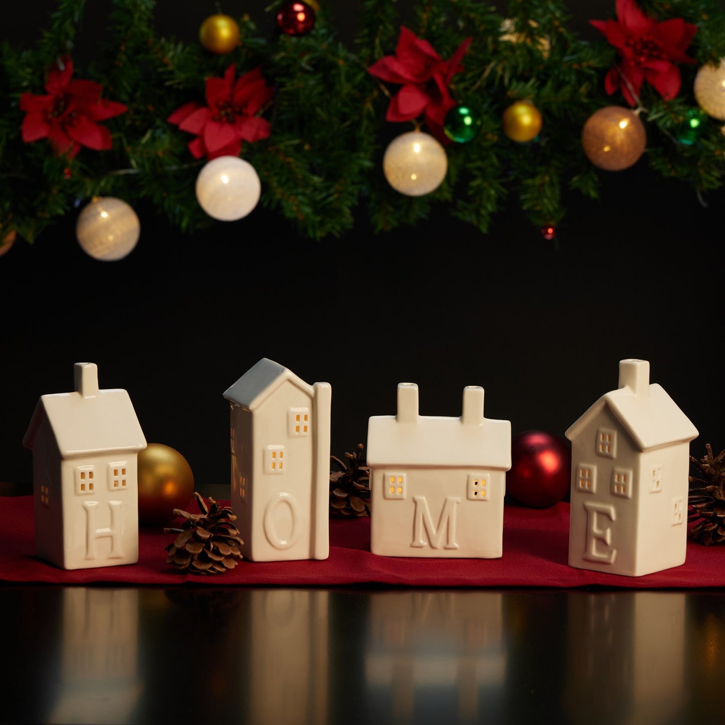 set of 4 ceramic "Home" heat candle holders