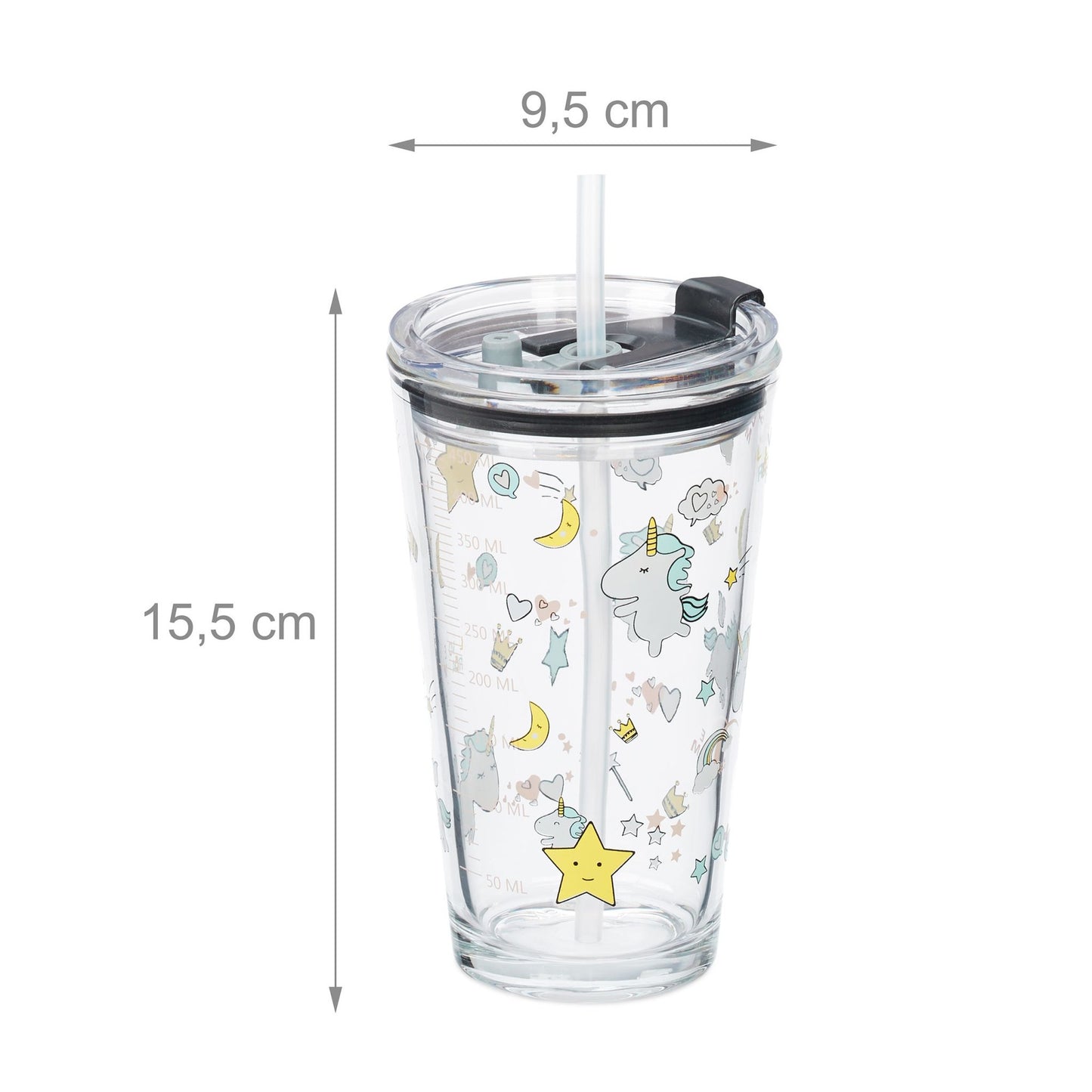 set of 4 children's glasses with unicorn motif