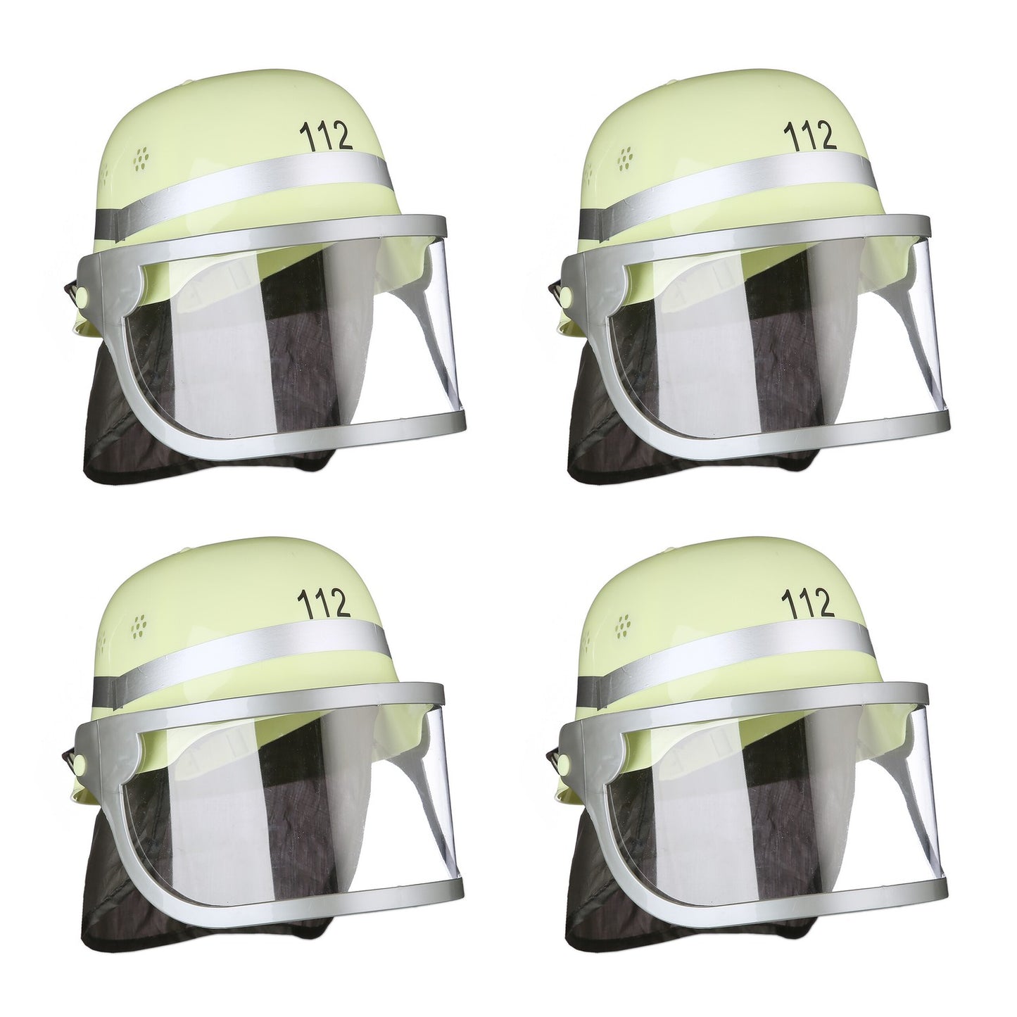 set of 4 firefighter helmets with blue light