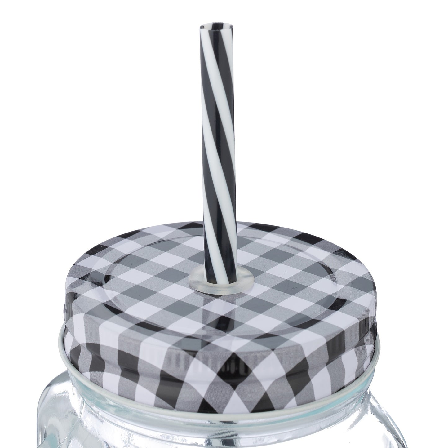 set of 8 drinking glasses with checkered lids
